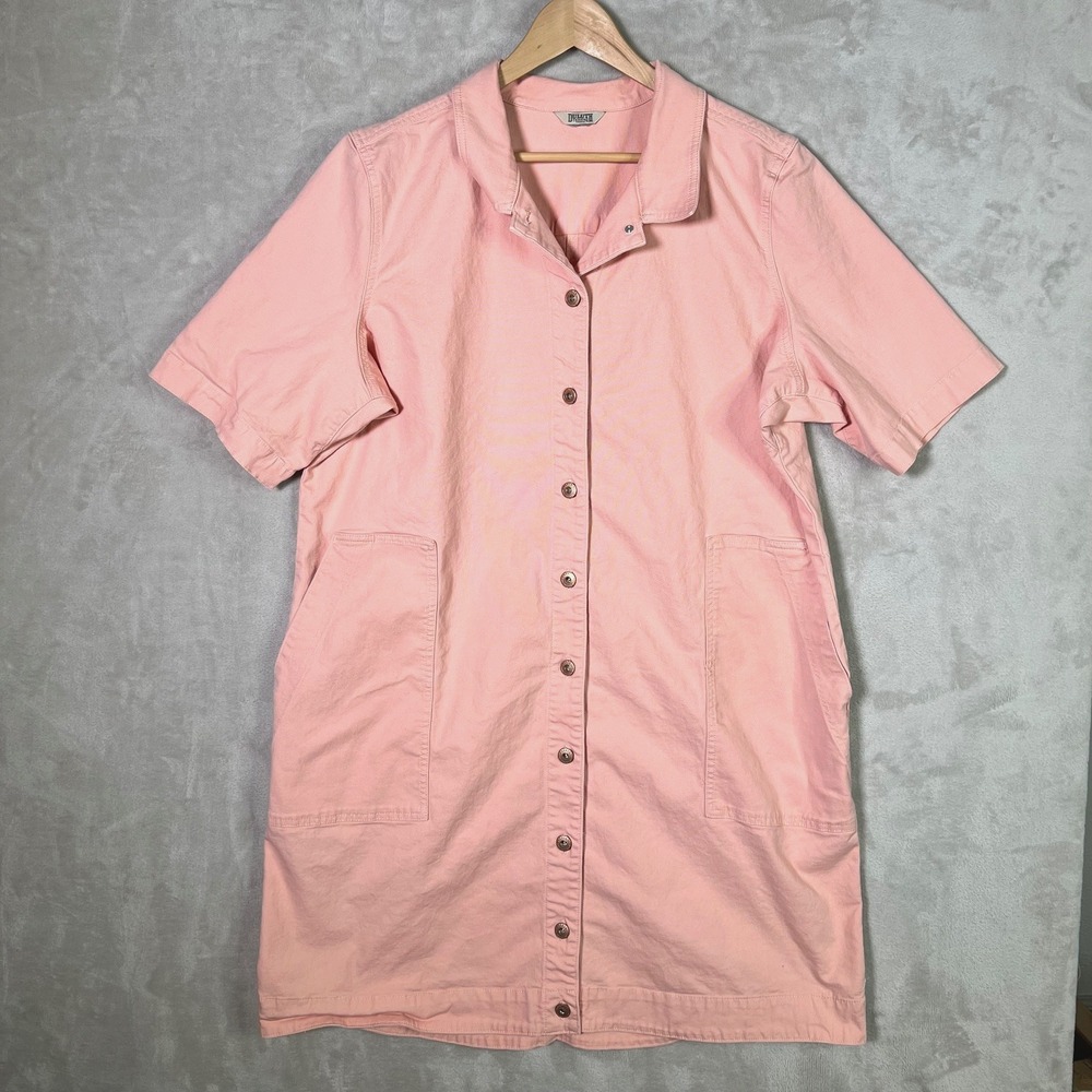 Duluth Trading Co Women DuluthFlex Fire Hose Ltd. Canvas Shirt Dress Peach Pink